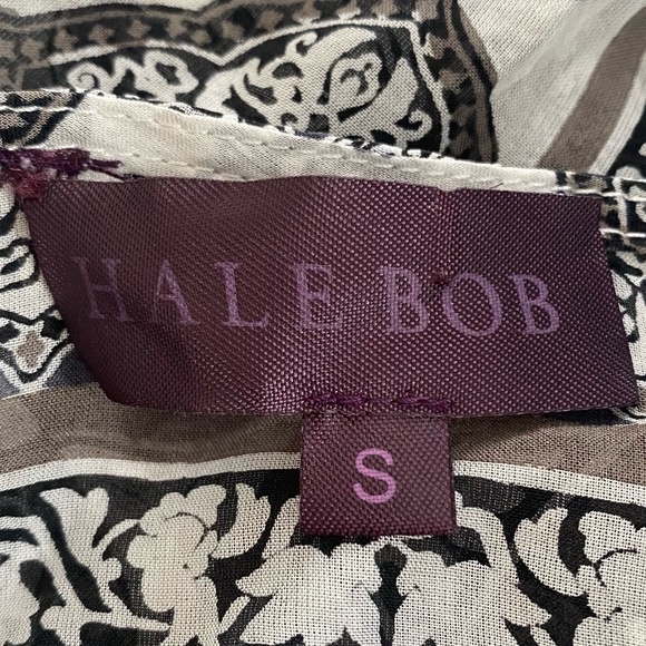 Hale Bob Silk Sheer Boho Top Floral Women Small Black White Gray Double Tassels - Picture 2 of 7